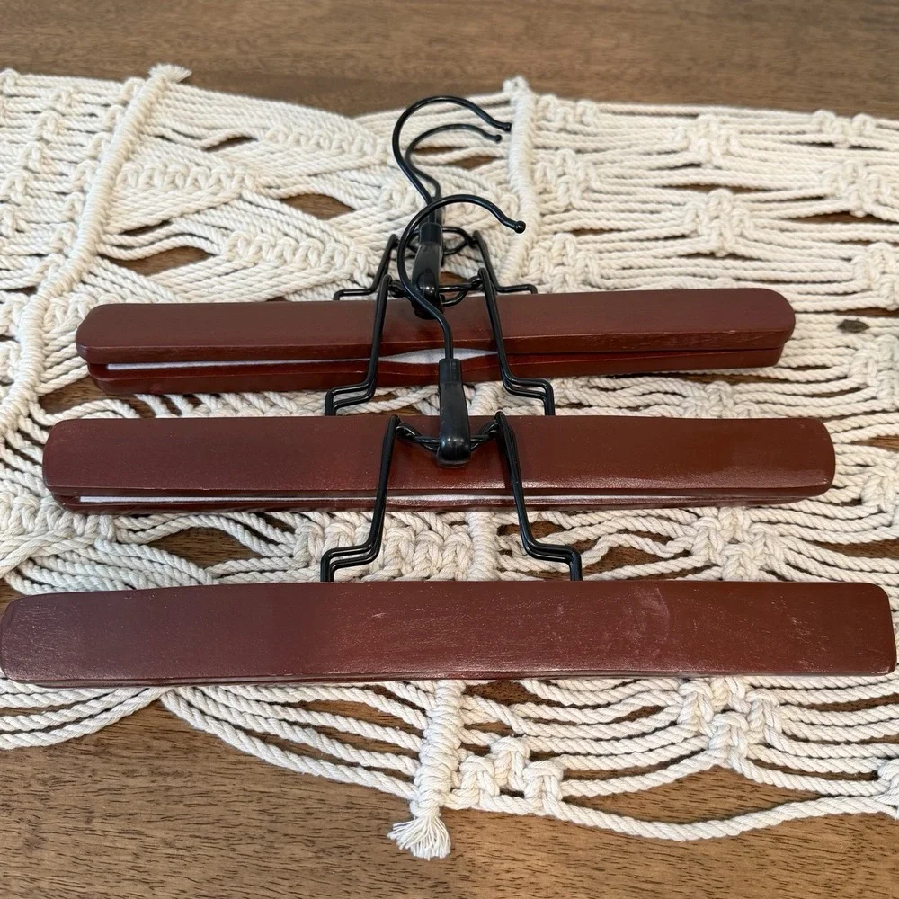 Wooden Clamp-Style Wooden Pants Clothes Hangers Set Of 3 10.75